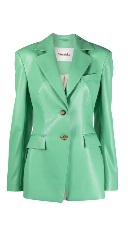Jennifer Armstrong’s Mint Green Leather Confessional Blazer