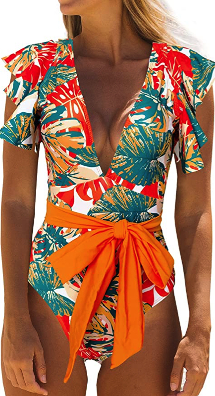 Jennifer Aydin’s Tropical Print Ruffle Swimsuit