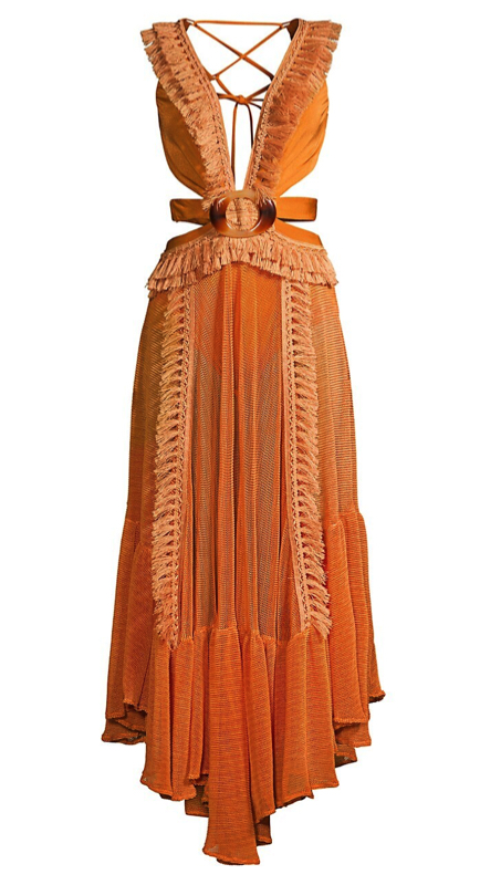 Kiki Barth’s Orange Fringe Cutout Dress