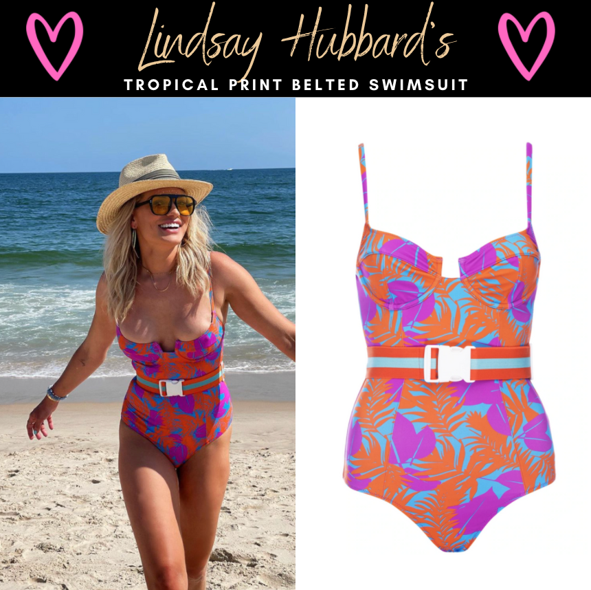 Lindsay Hubbard's Tropical Print Belted Swimsuit