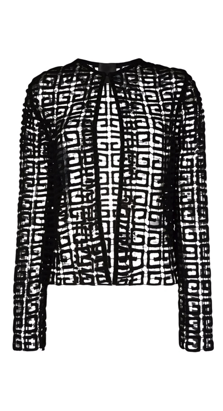 Lisa Hochstein’s Black Open Knit Logo Jacket