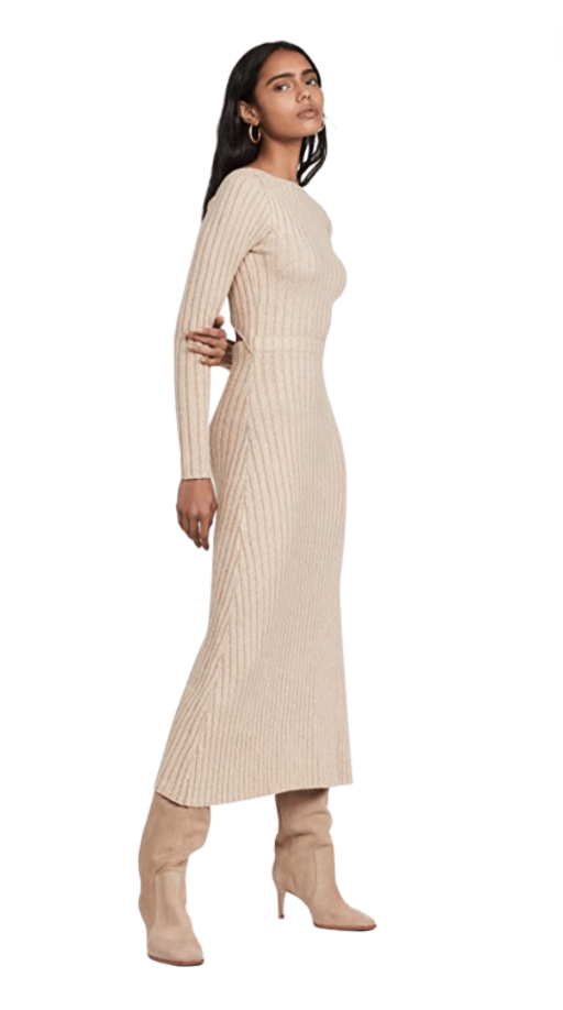 Jennifer Armstrong's Beige Ribbed Sweater Dress