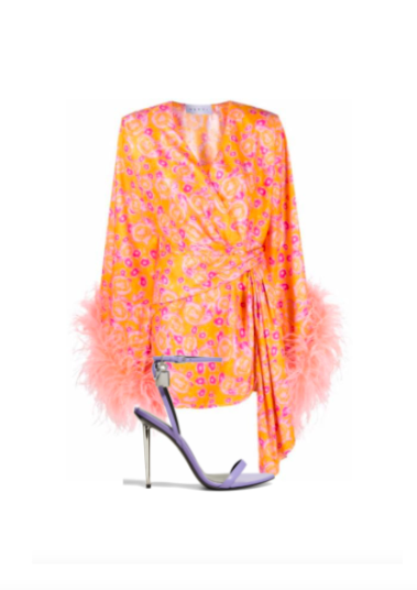 Jennifer Armstrong's Orange Floral Feather Dress