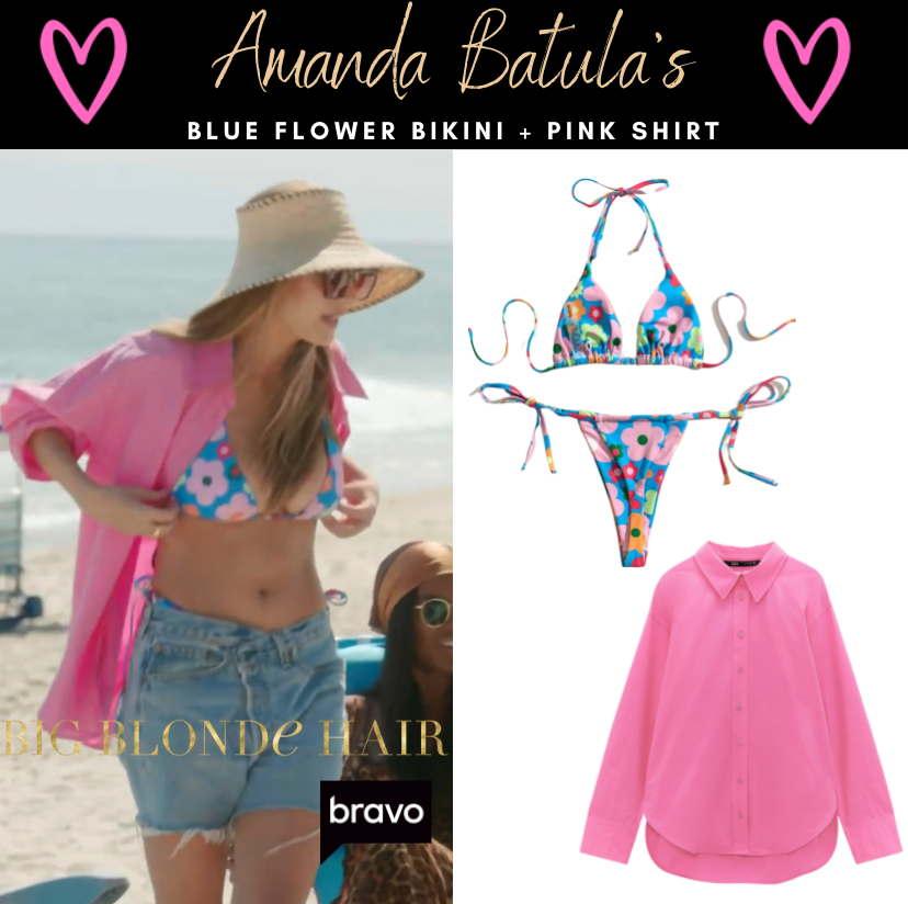 Amanda Batula's Blue Flower Bikini + Pink Shirt