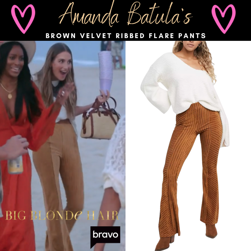 Amanda Batula's Brown Velvet Ribbed Flare Pants
