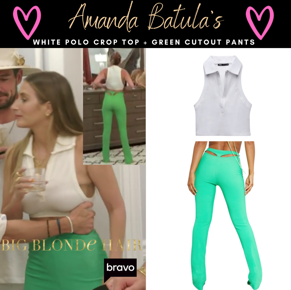 Amanda Batula's White Polo Crop Top + Green Cutout Pants