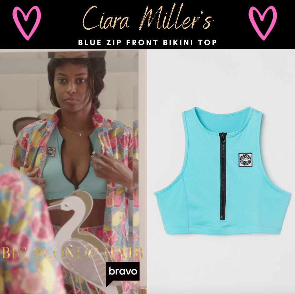 Ciara Miller's Blue Zip Front Bikini Top