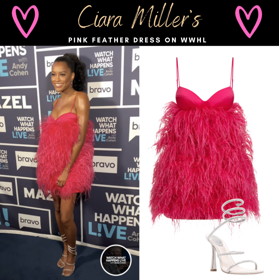 Ciara Miller's Pink Feather Dress on WWHL