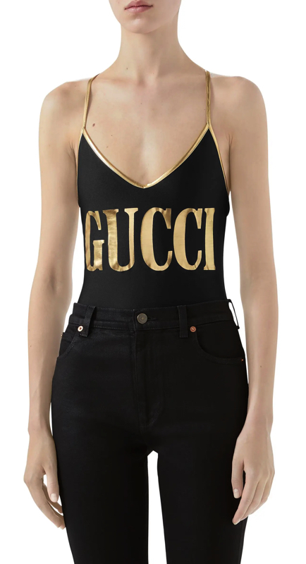 Jackie Goldschneider’s Black and Gold Gucci Bodysuit