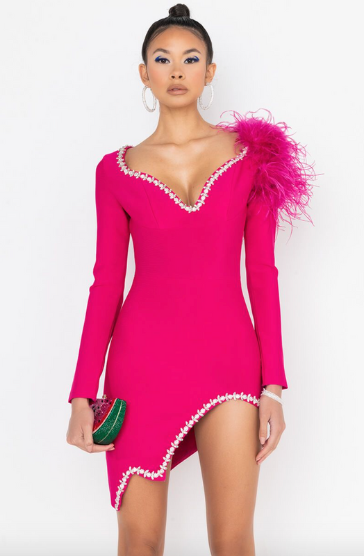 Kandi Burruss' Pink Feather Confessional Dress