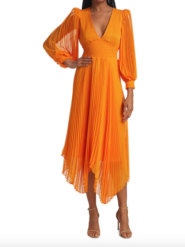 Kathy Hilton's Orange Pleated Maxi Dress