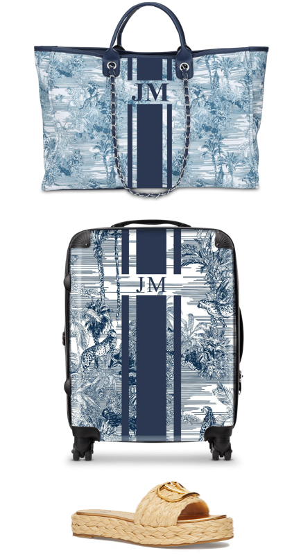 Kyle Richards' Blue Printed Monogrammed Luggage