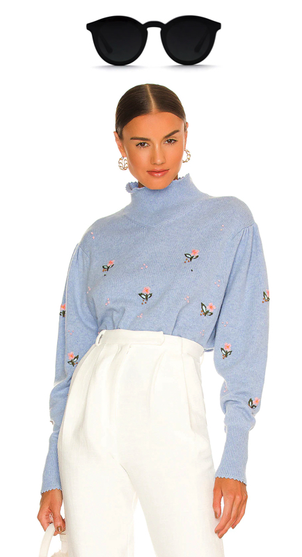 Lindsay Hubbard’s Blue Floral Embroidered Sweater