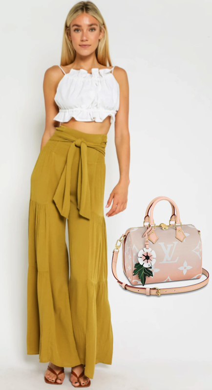 Melissa Gorga’s Mustard Tiered Pants and Ombre Louis Vuitton Bag