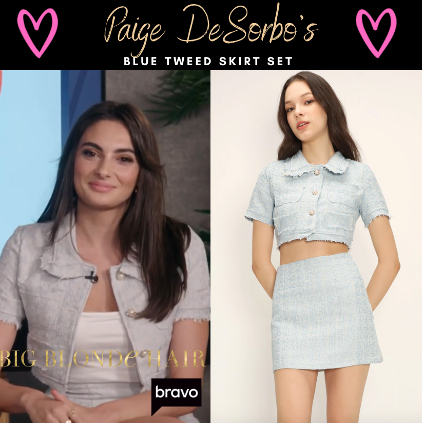 Paige DeSorbo's Blue Tweed Skirt Set