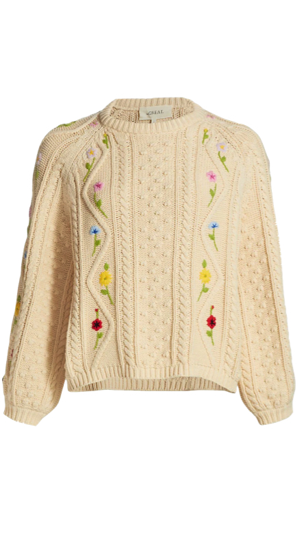 Bethenny Frankel’s Cream Floral Cable Sweater 1