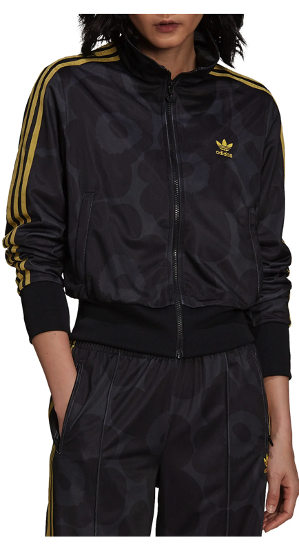 Garcelle Beauvais’ Black and Gold Printed Adidas Jacket