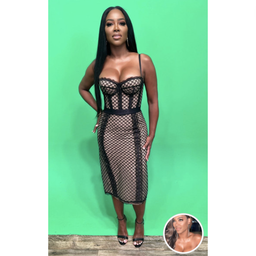 Kenya Moore's Mesh Lace Bustier Top and Skirt