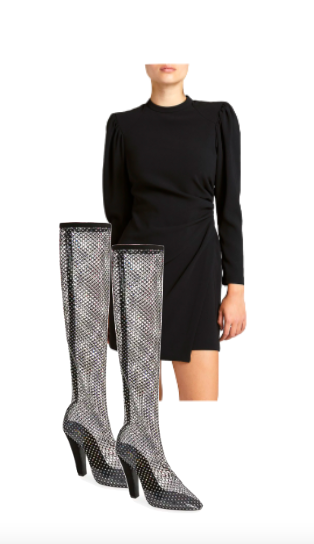 Kyle Richards’ Crystal Mesh Boots and Black Dress on WWHL