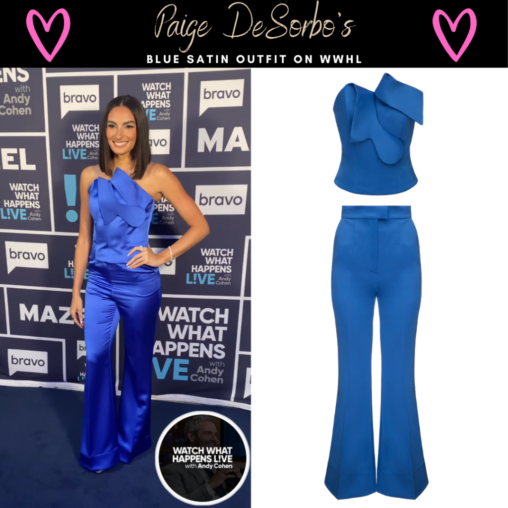Paige DeSorbo's Blue Satin Outfit on WWHL