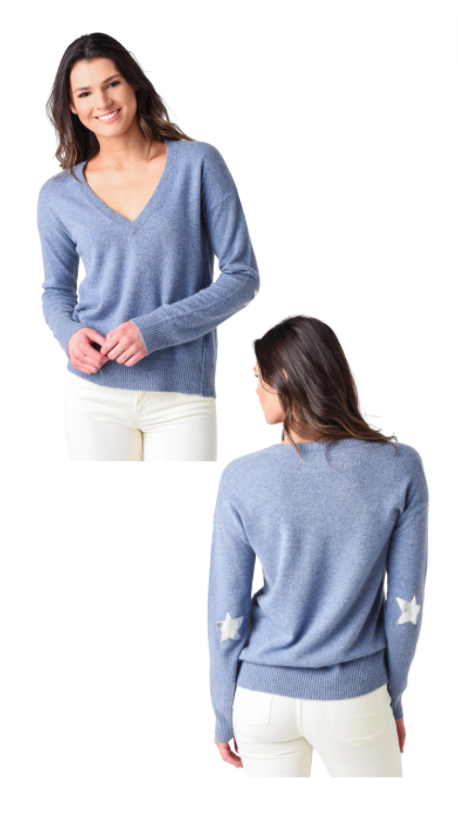 Sutton Stracke's Blue Star Elbow Sweater