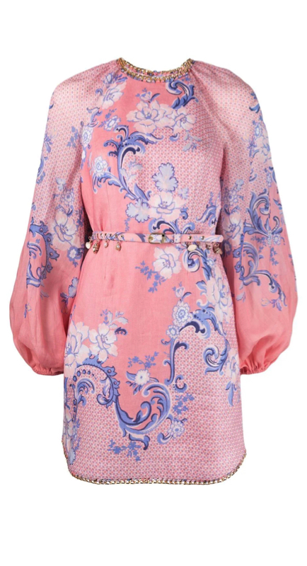 Sutton Stracke’s Pink and Blue Printed Chain Trim Dress