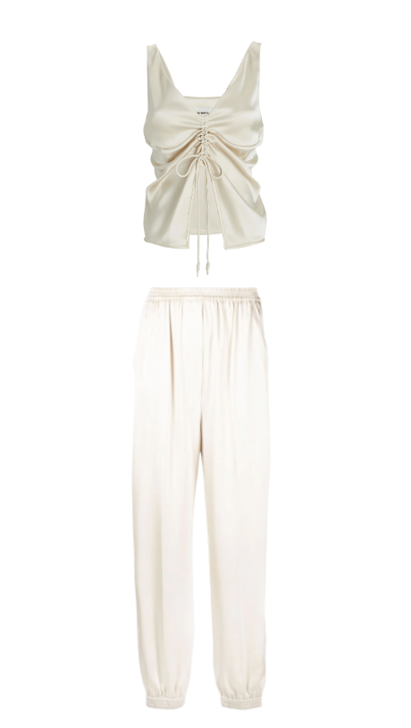 Tracy Tutor's Ivory Satin Crop Top and Pants