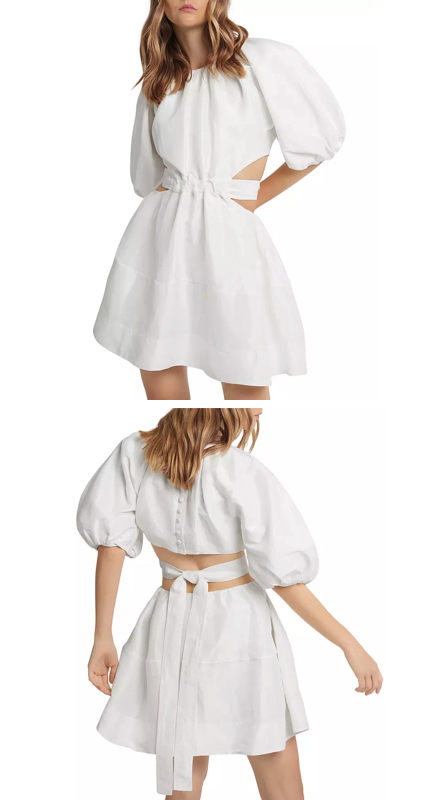 Crystal Kung Minkoff’s White Puff Sleeve Cutout Dress