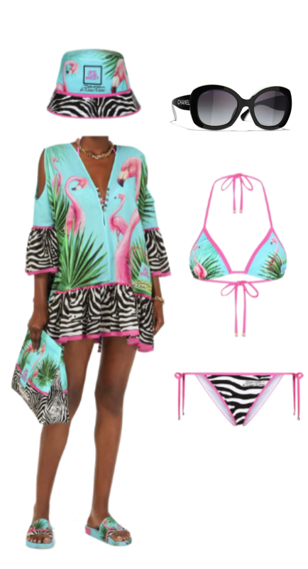 Dorit Kemsley’s Flamingo and Zebra Print Swim Outfit 1