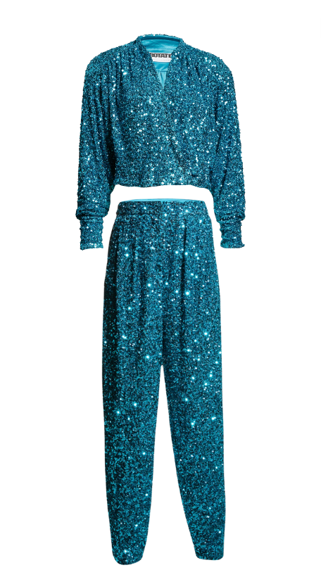 Drew Sidora's Blue Sequin Outfit on WWHL