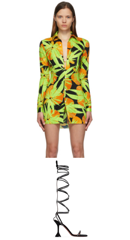 Erika Jayne’s Orange and Green Tropical Print Shirt Dress