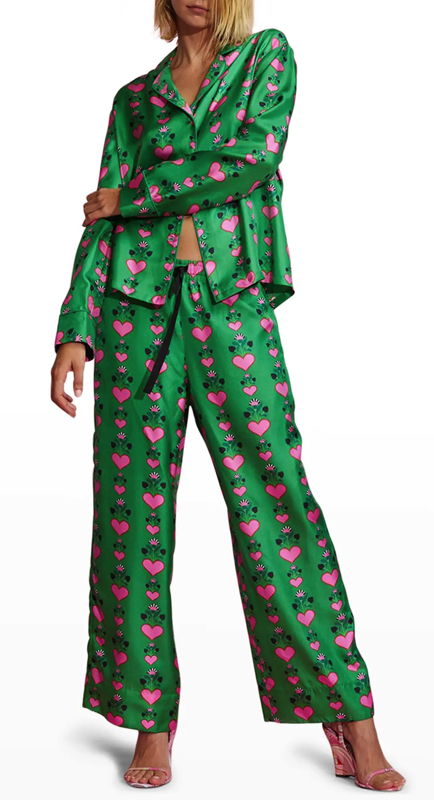 Garcelle Beauvais’ Green and Pink Heart Print Pajamas