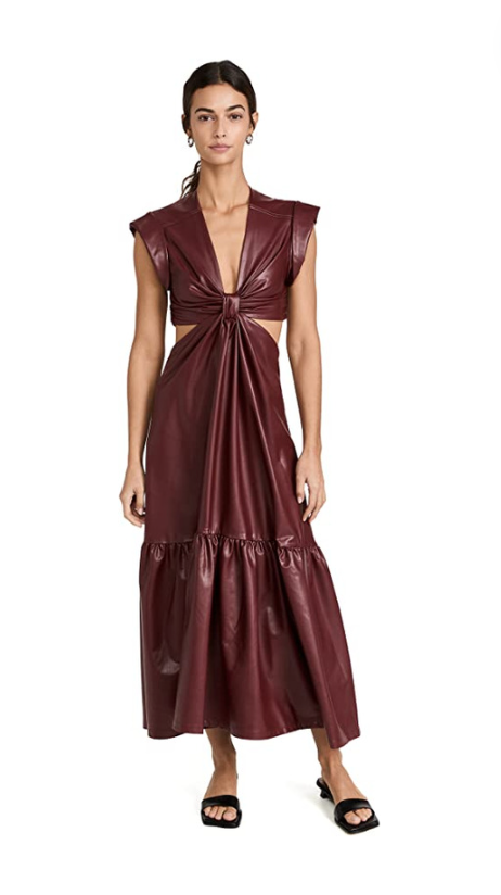 Nicole Martin's Burgundy Leather Knot Front Dress