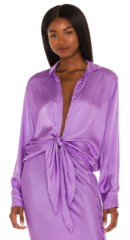 Nina Ali’s Purple Silk Tie Blouse 1