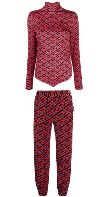 Lisa Rinna’s Red Printed Bodysuit and Pants
