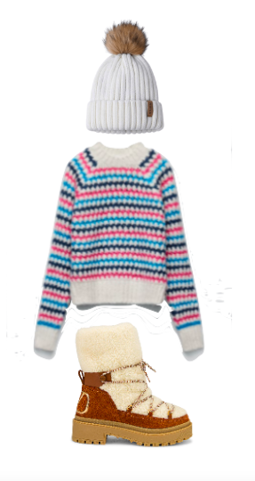 Kyle Richards' Striped Sweater and Pom Pom Hat