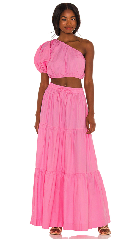 Taylor Ann Green’s Pink One Shoulder Top and Maxi Skirt 1