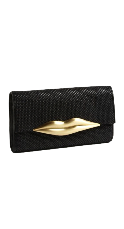 Garcelle Beauvais’ Black and Gold Lips Clutch