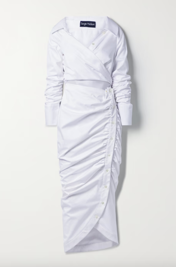 Kristin Cavallari's White Ruched Midi Shirt Dress