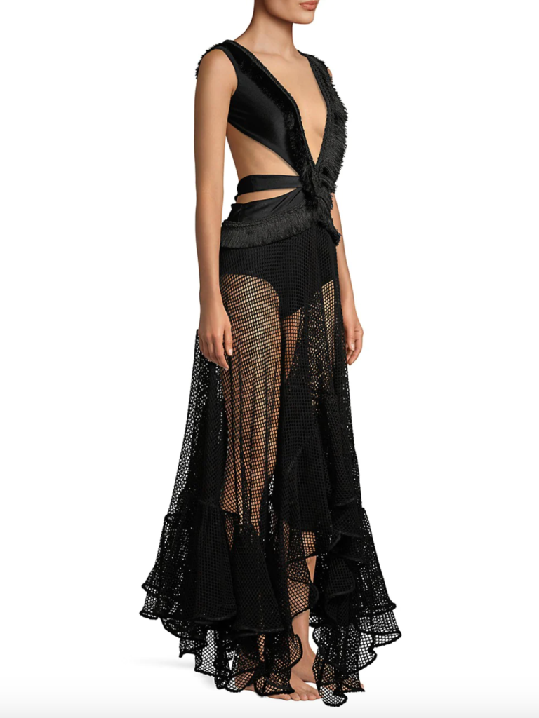 Sheree Whitfield's Black Mesh Cutout Maxi Dress