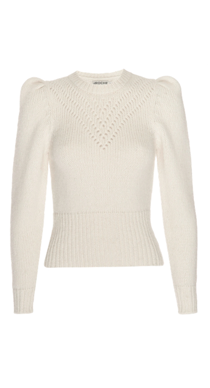 Crystal Kung Minkoff’s Ivory Puff Sleeve Sweater
