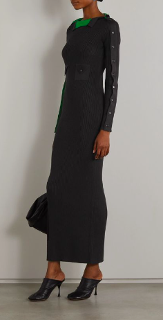 Diana Jenkins' Black and Green Snap Sleeve Maxi Dress