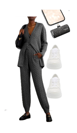 Dorit Kemsley's Grey Cable Knit Cardigan and Pants Set