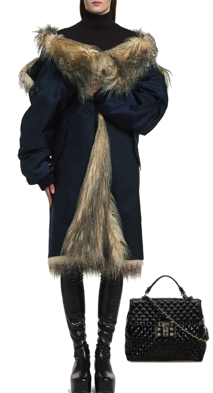 Dorit Kemsley’s Navy Fur Trim Coat