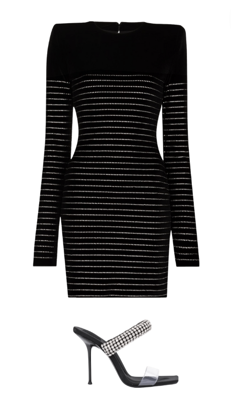 Erika Jayne's Black Crystal Striped Dress
