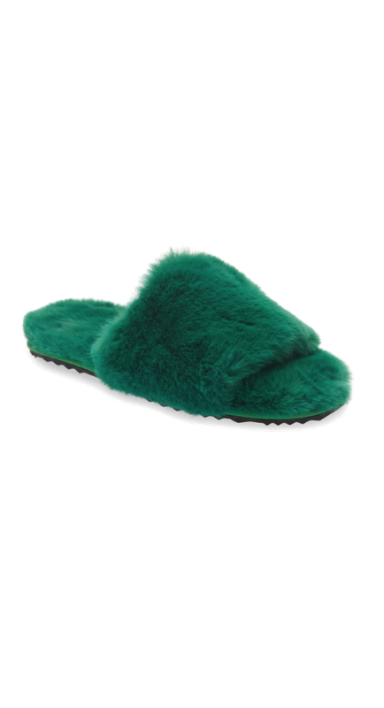 Kyle Richards’ Green Fur Slippers