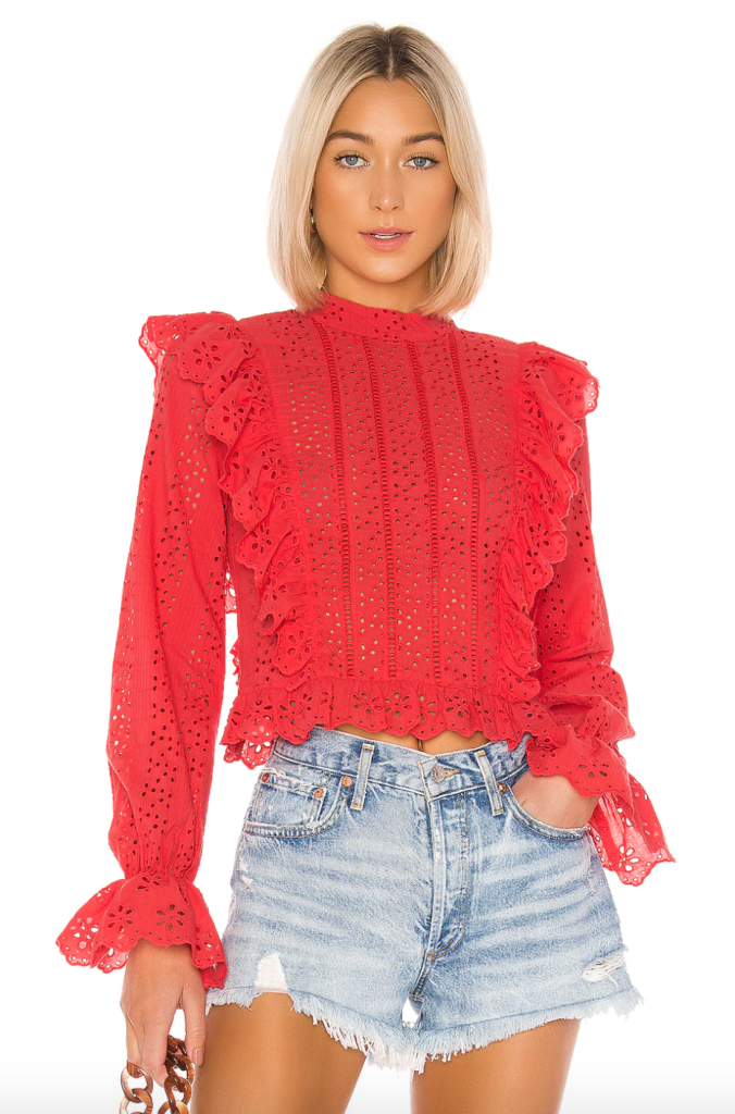Crystal Kung Minkoff's Red Eyelet Ruffle Top