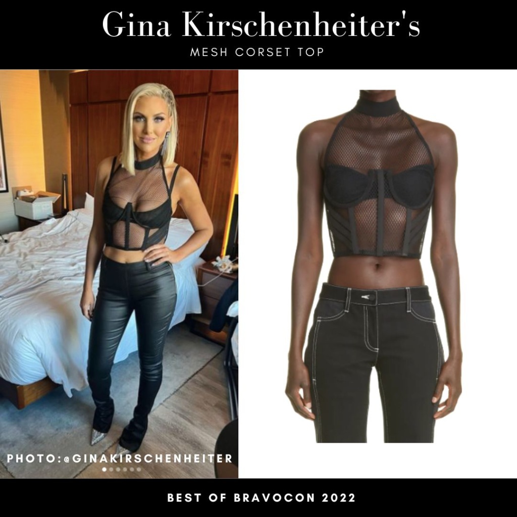 Gina Kirschenheiter's Black Mesh Corset Top at Bravocon 2022