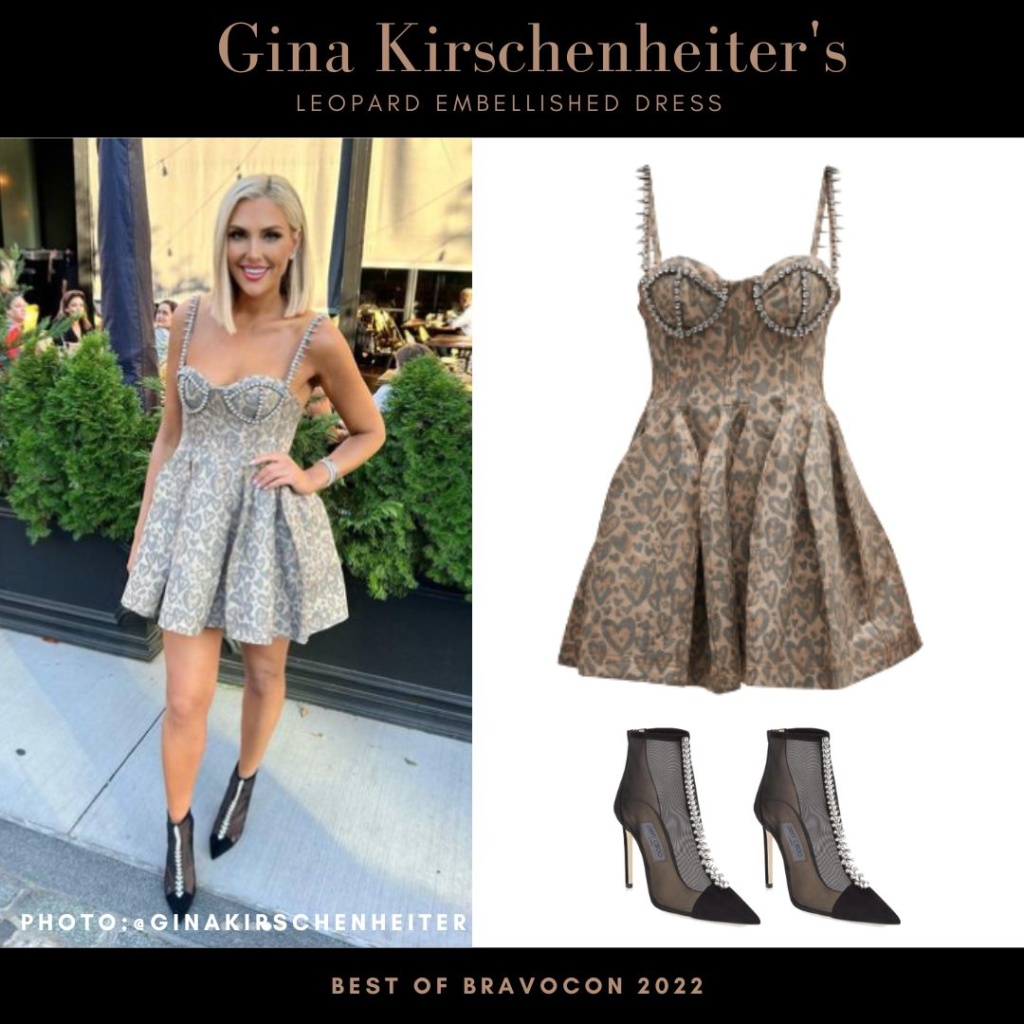 Gina Kirschenheiter's Leopard Embellished Dress at Bravocon 2022