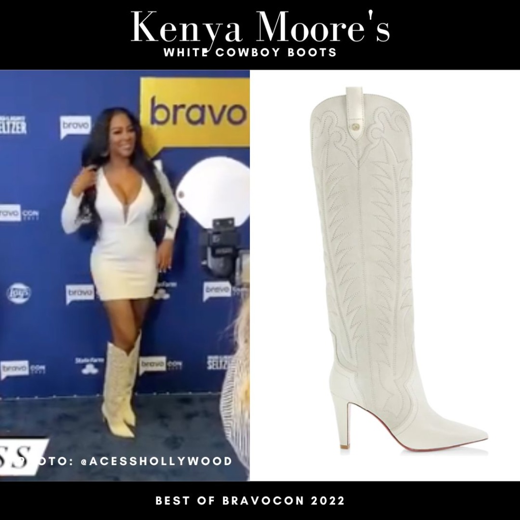 Kenya Moore's White Cowboy Boots at Bravocon 2022